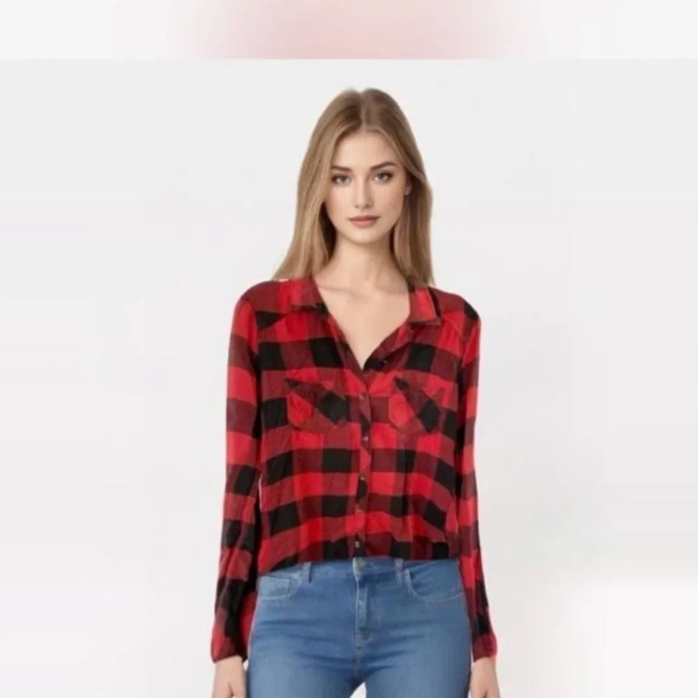 Abercrombie & Fitch Women’s Buffalo Plaid Button Down Soft A&F Collection Small - Picture 2 of 12